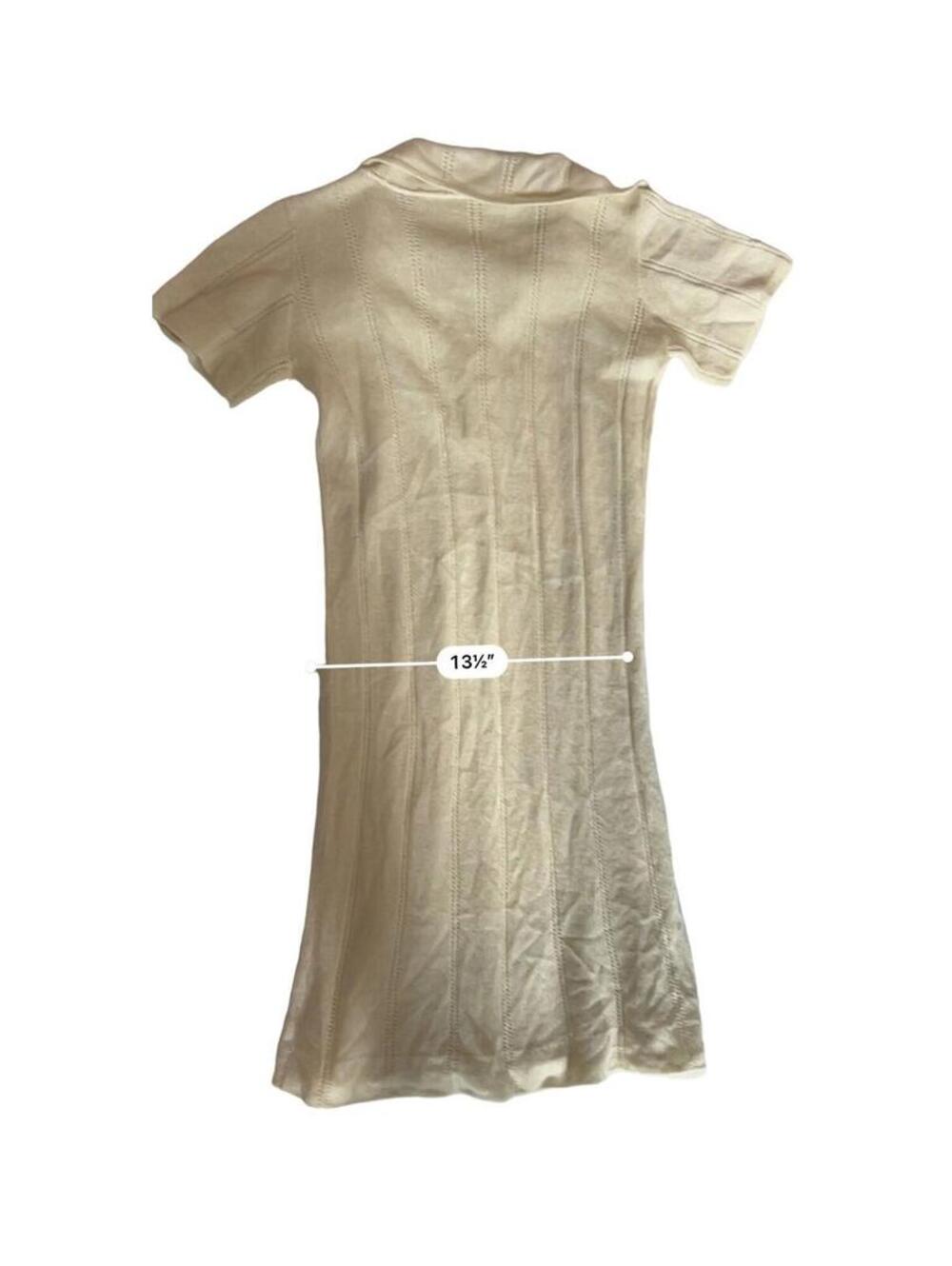 Vintage Cream Short-Sleeve Knit Dress Collar & Button Front - Picture 8 of 9